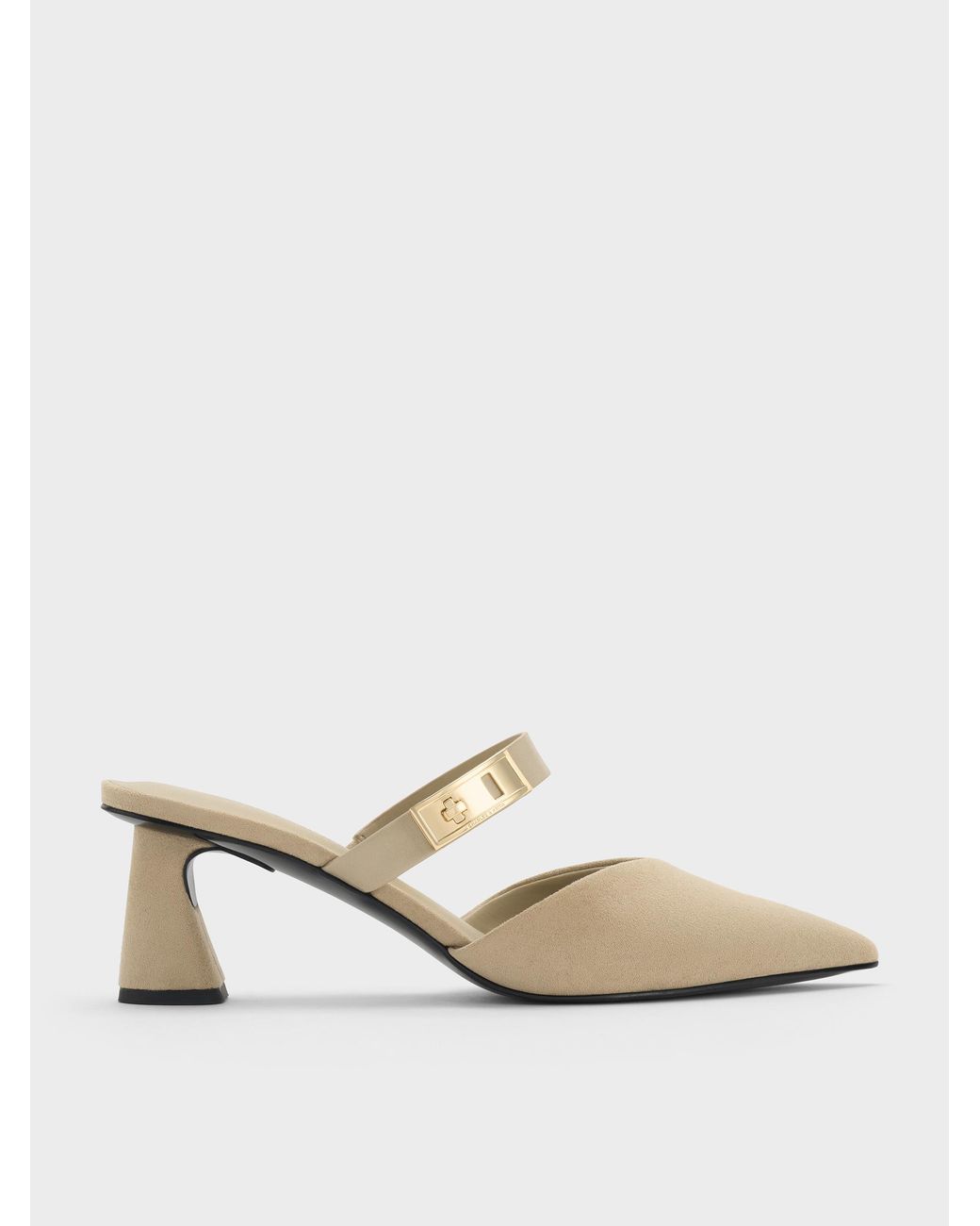 Charles & Keith White Lando Faux Suede Heeled Mules