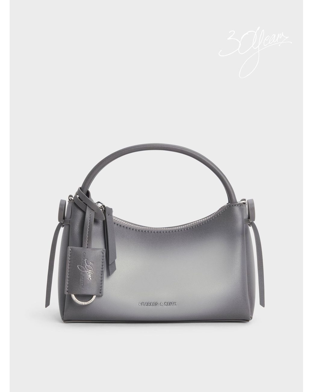 Charles & Keith Gray Hazel Burnished Bow Top Handle Bag