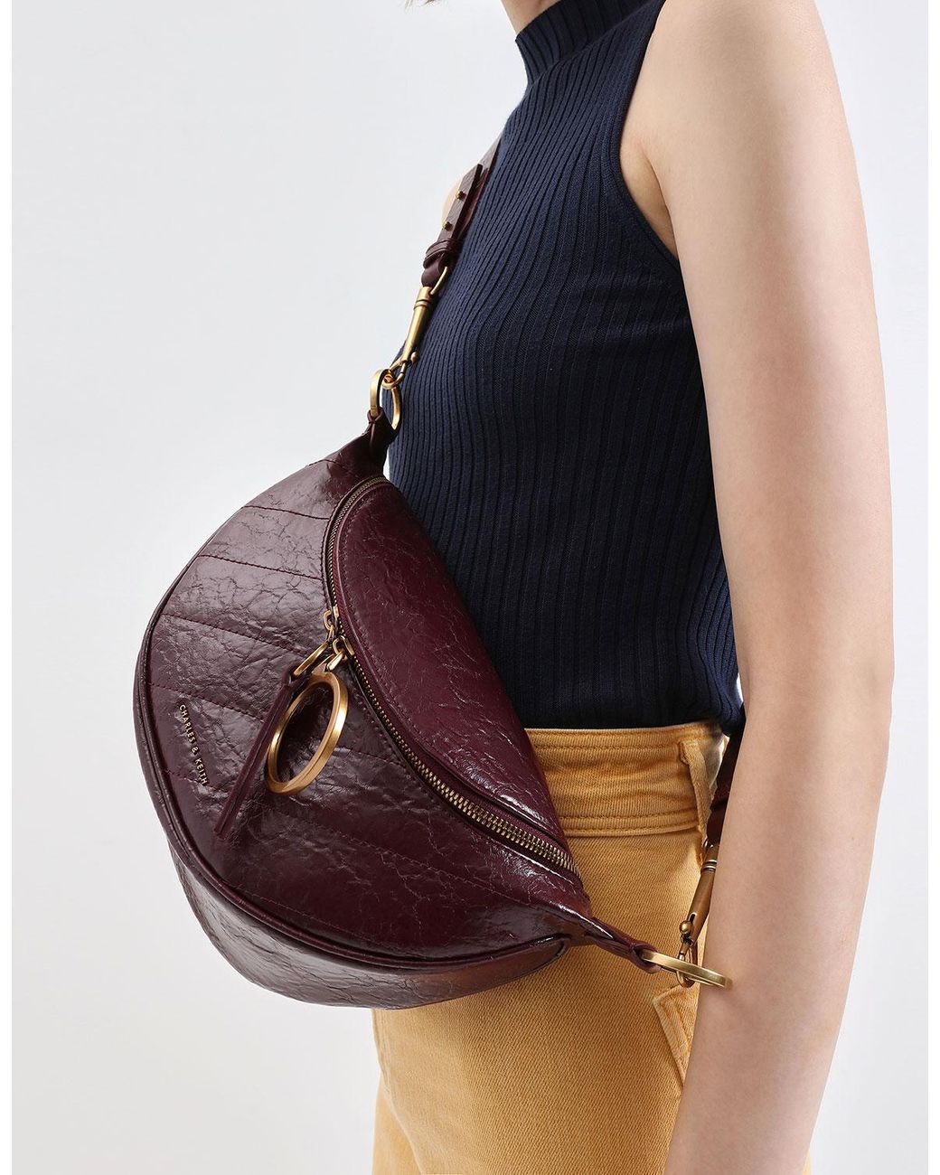 Charles Keith Philomena Wrinkled Effect Semi circle Crossbody Bag Lyst