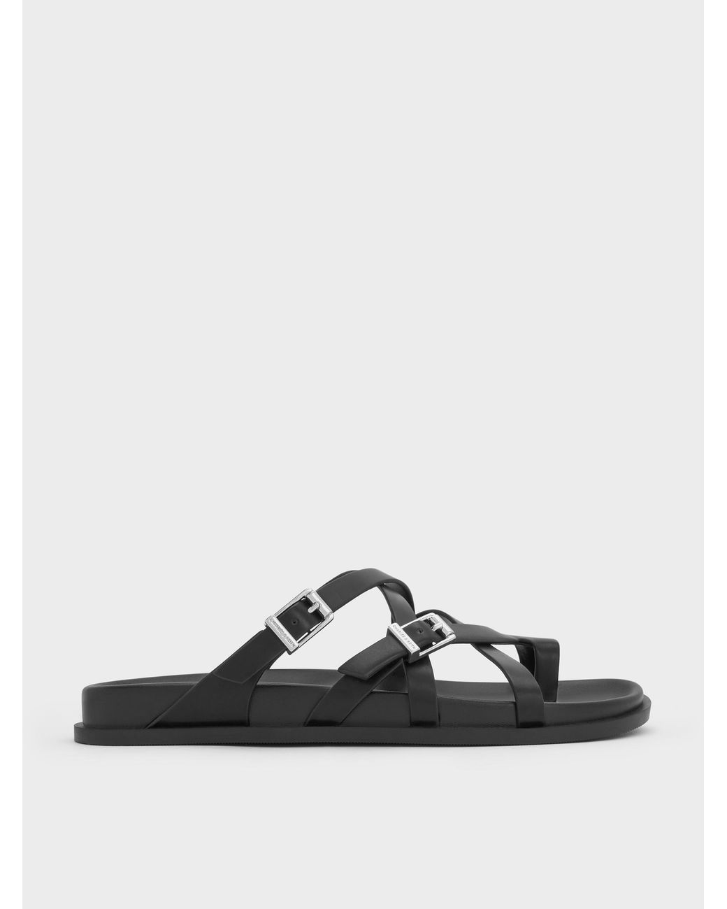 Charles & Keith Black Crossover Toe-ring Sandals