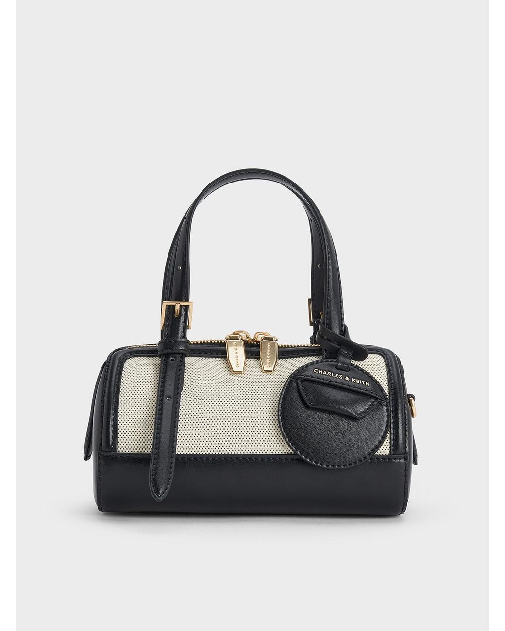 Charles & Keith Black Enola Canvas Bowling Bag