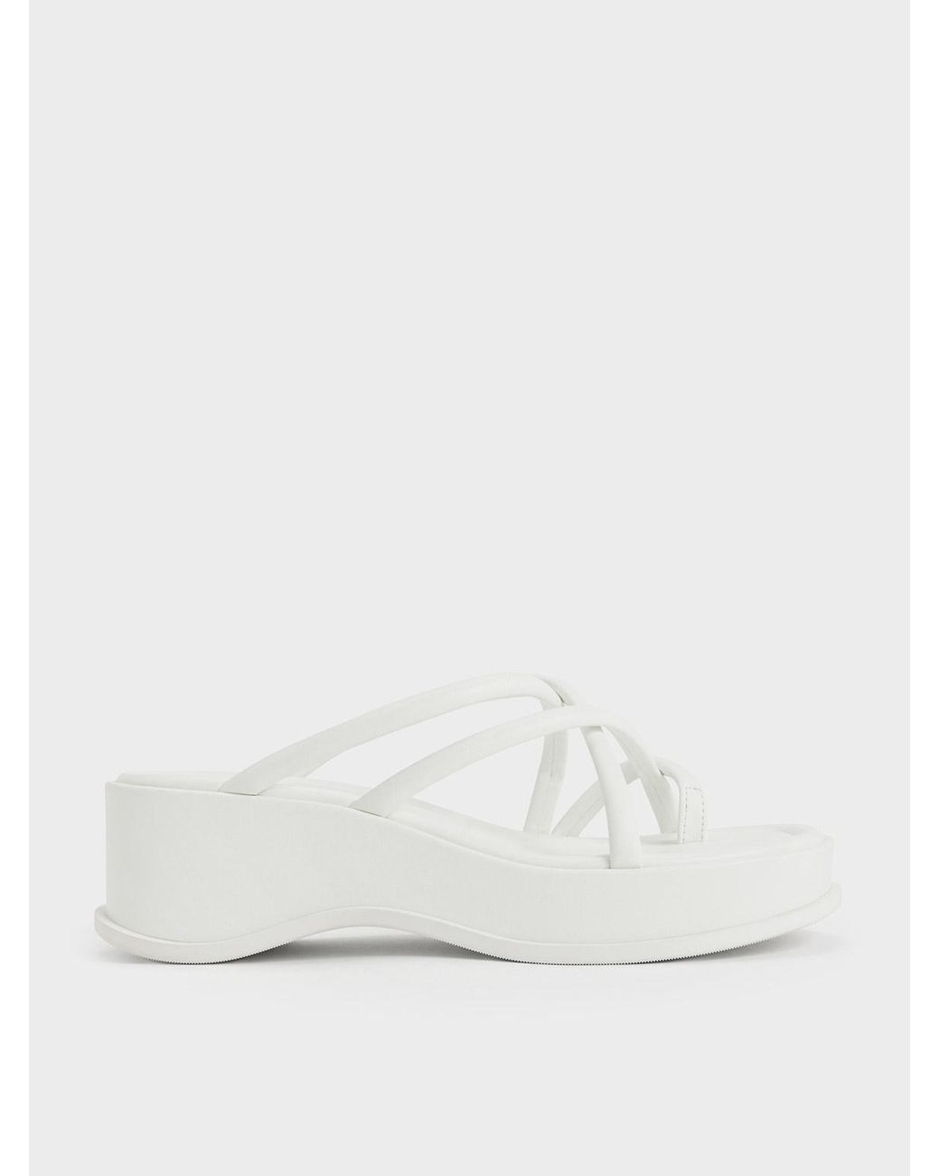Charles & Keith White Strappy Tubular Wedge Sandals