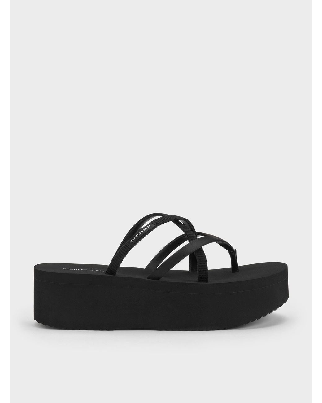 Charles & Keith Black Levy Satin Strappy Flatform Sandals