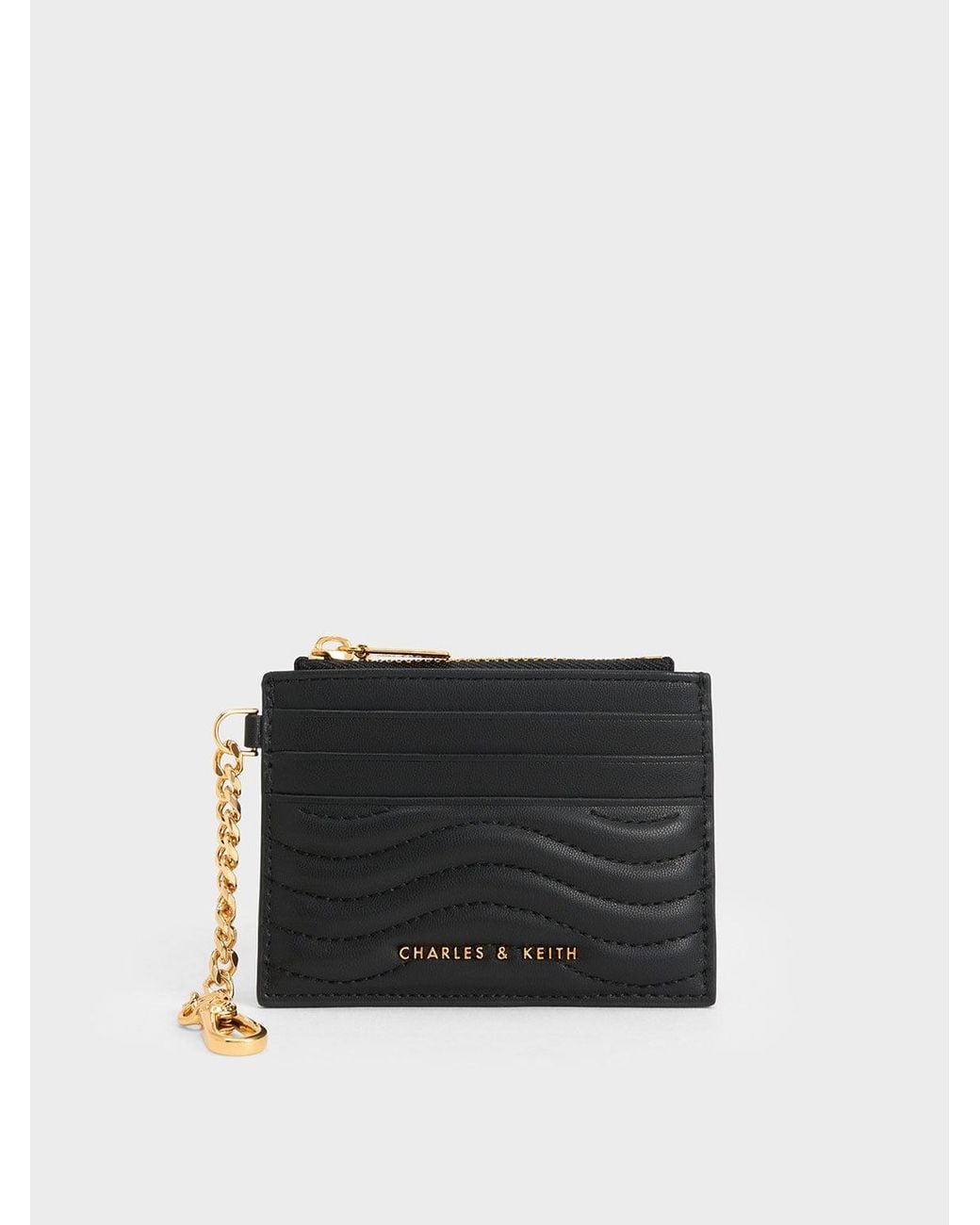Charles & Keith Black Aubrielle Stitch-trim Zip Card Holder