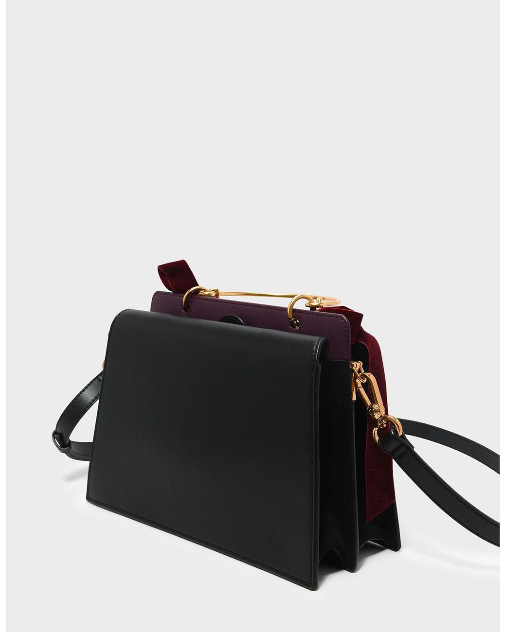 charles and keith velvet bow detail handbag