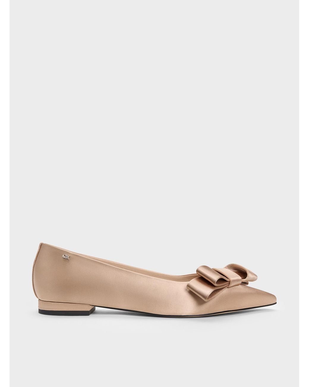 Charles & Keith Natural Pleated-Bow Pointed Ballet Flats