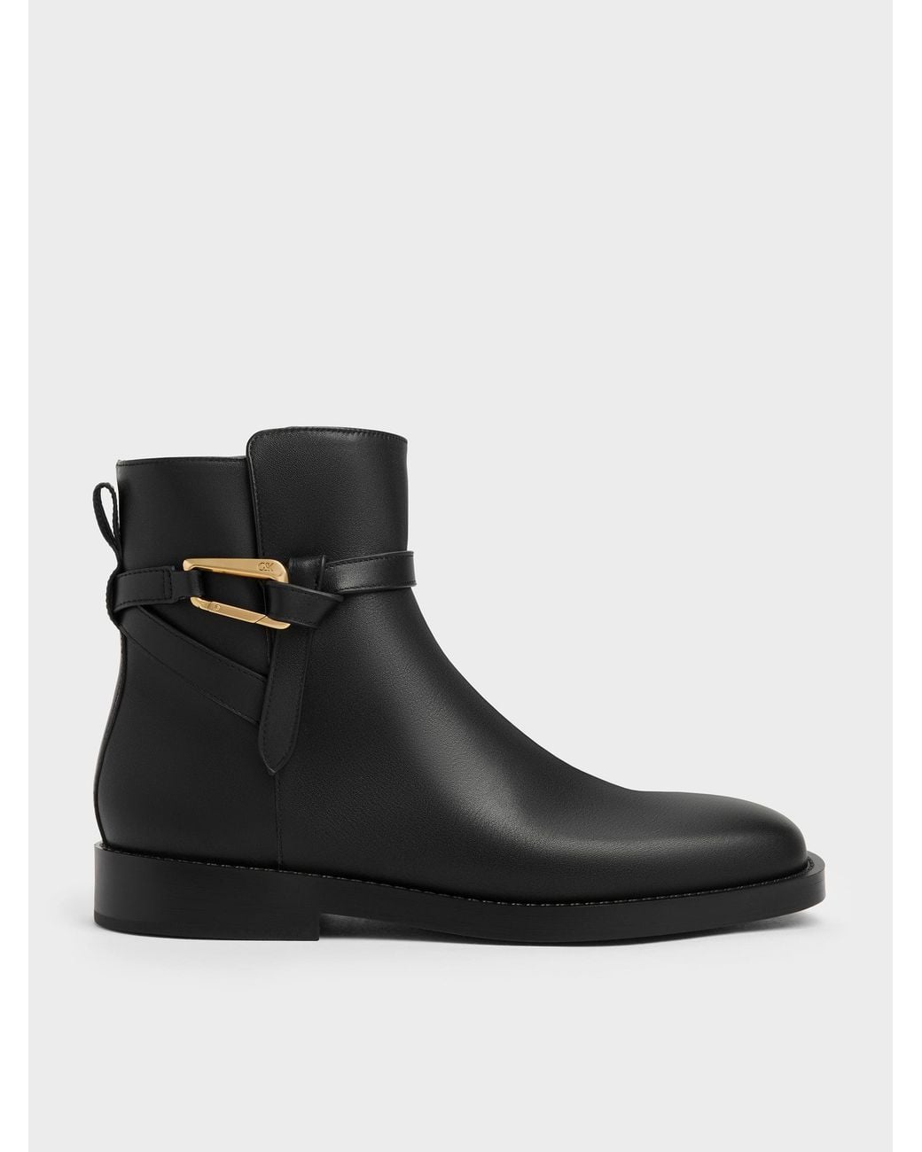 Charles & Keith Black Daena Leather Metallic-Accent Ankle Boots