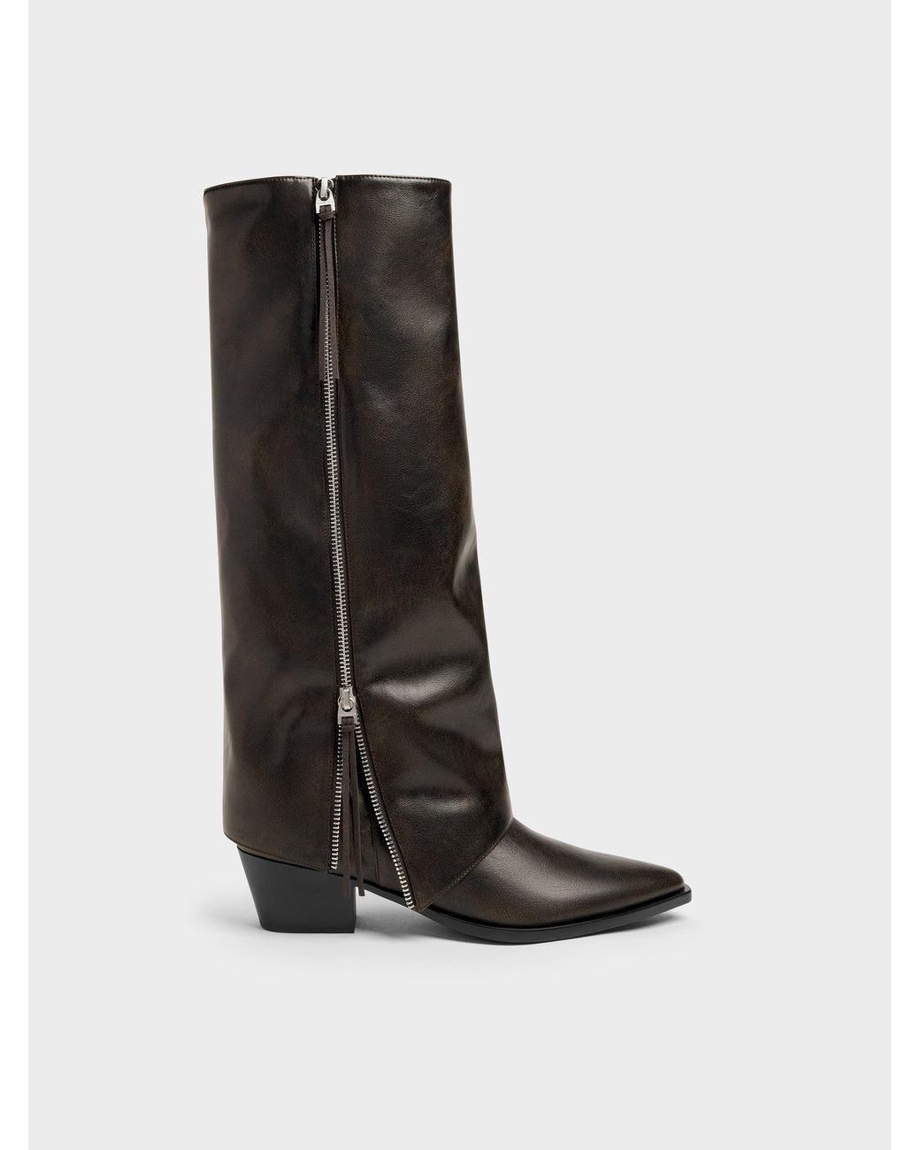 Charles & Keith Black Aether Tassel-Zip Knee-High Boots