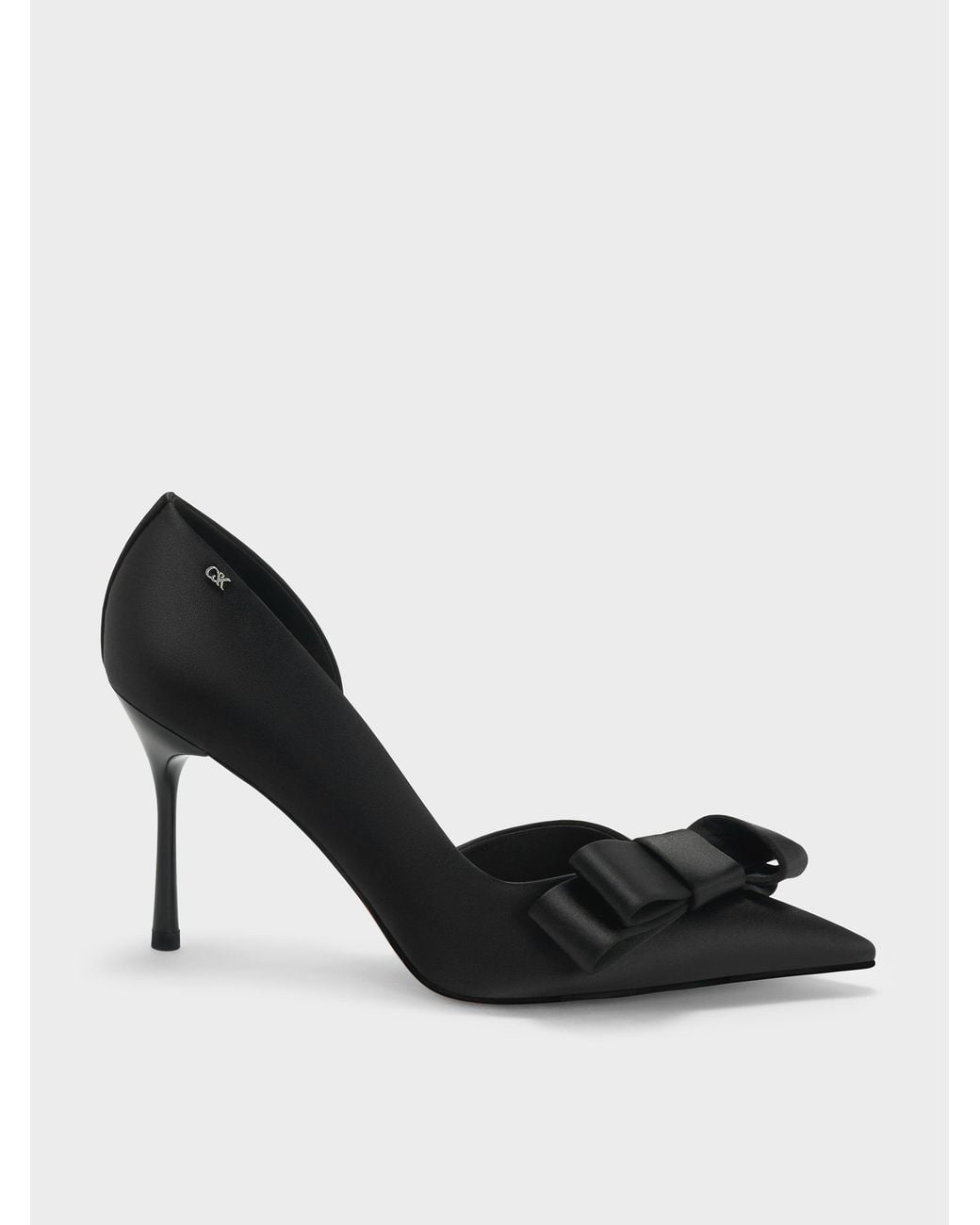 Charles & Keith Black Pleated-Bow Pointed D'Orsay Pumps