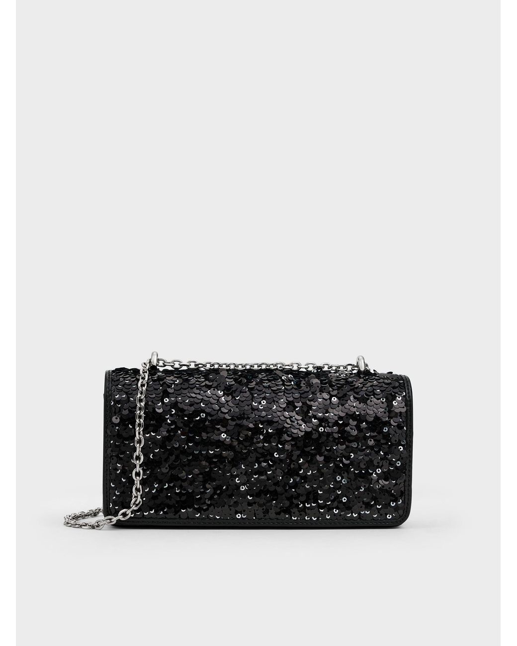 Charles & Keith Black Paffuto Sequinned Wallet On Chain