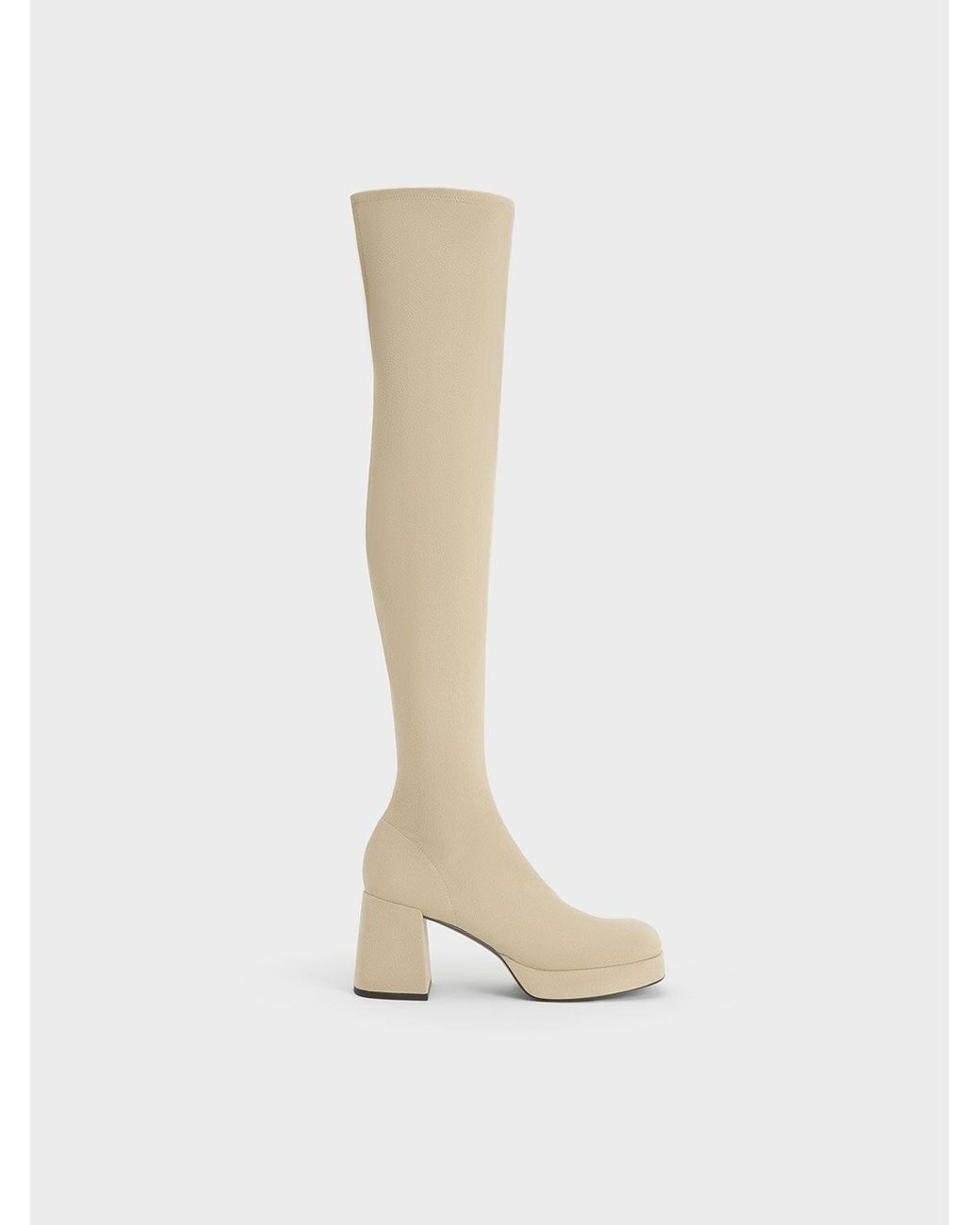 Charles & Keith White Evie Textured Platform Thigh-high Boots