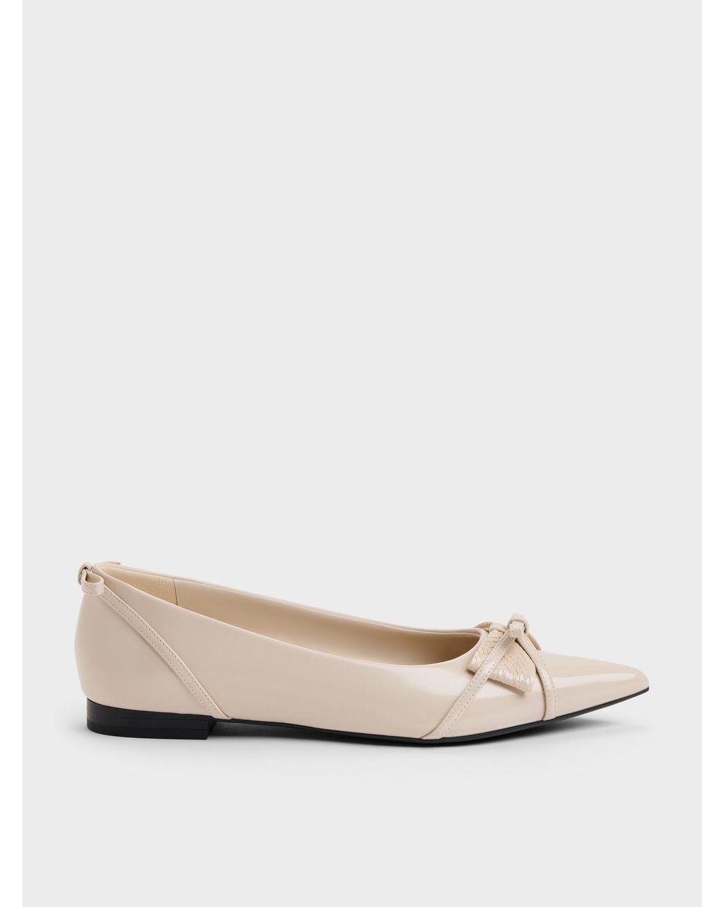 Charles & Keith Natural Bettina Double-Bow Pointed Ballet Flats