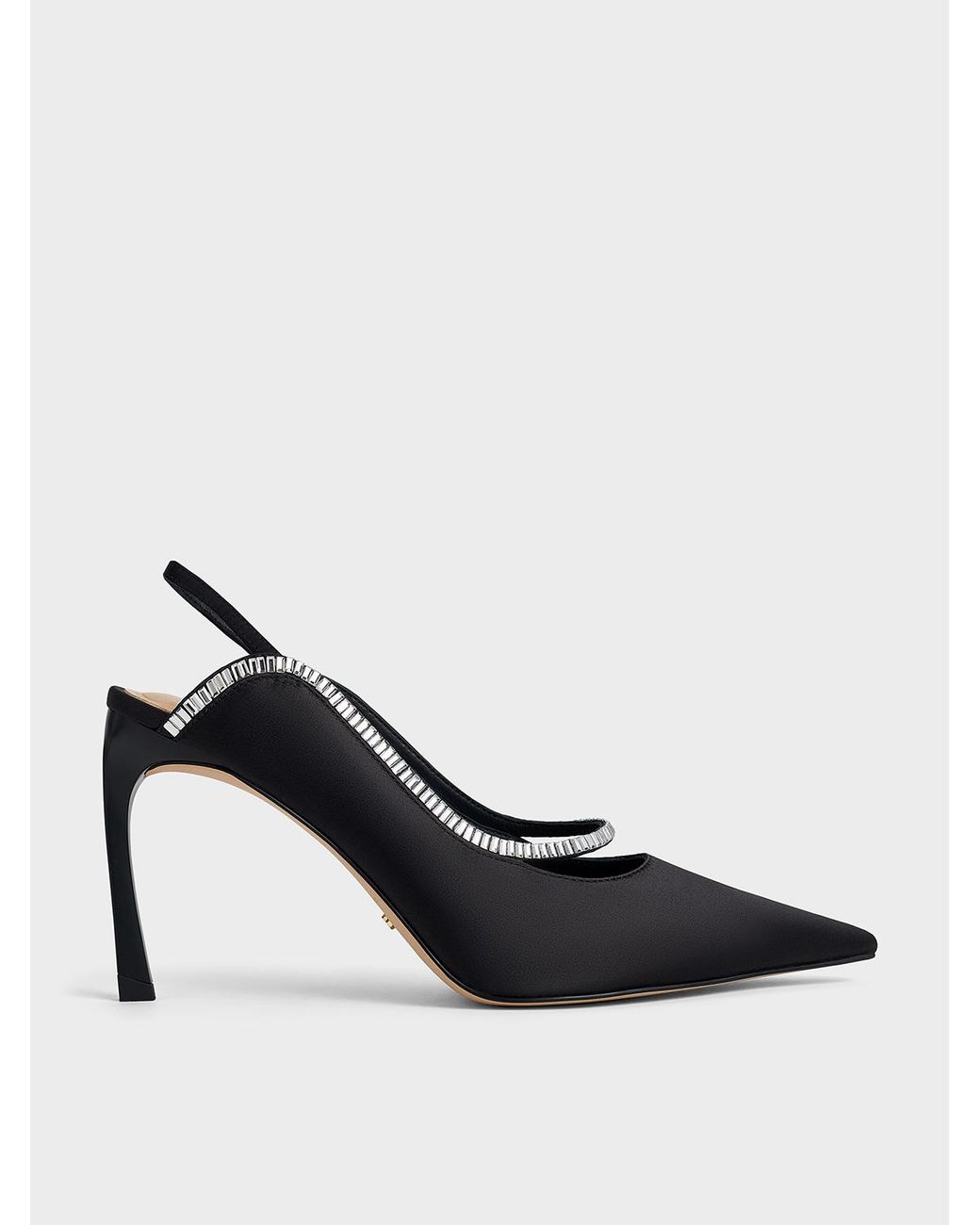 Charles & Keith White Recycled Polyester Crystal-Embellished Pointed-Toe Slingback Pumps
