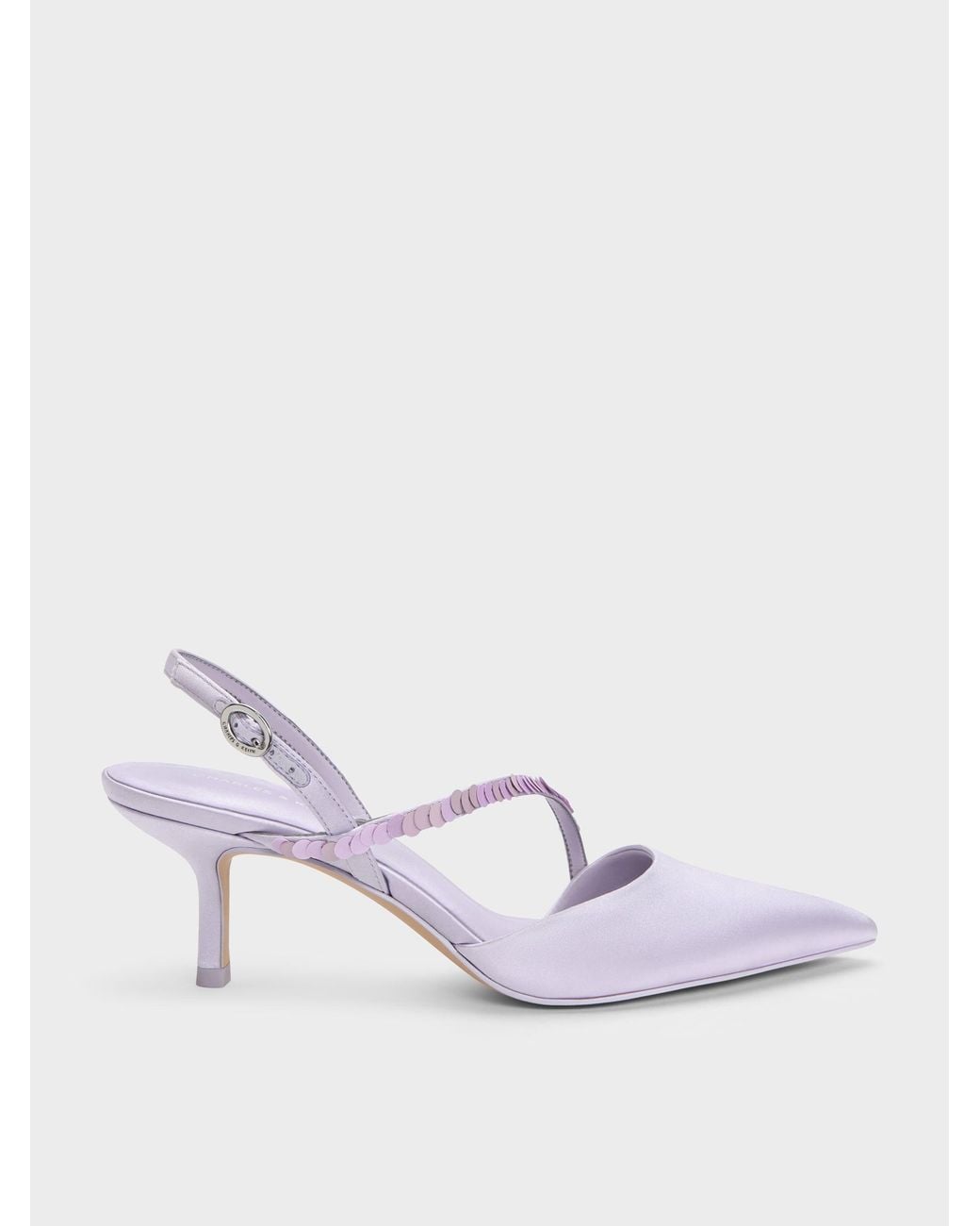 Charles & Keith White Briella Sequinned Slingback Pumps