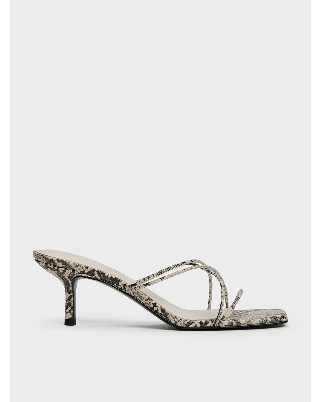 Charles & Keith White Snake-Print Strappy Heeled Sandals