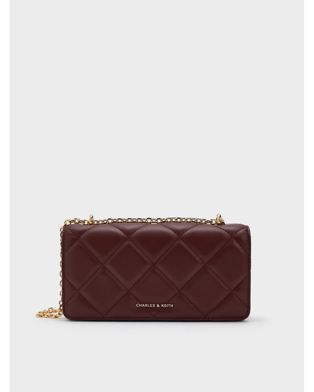 Charles & Keith White Paffuto Quilted Chain-Handle Long Wallet