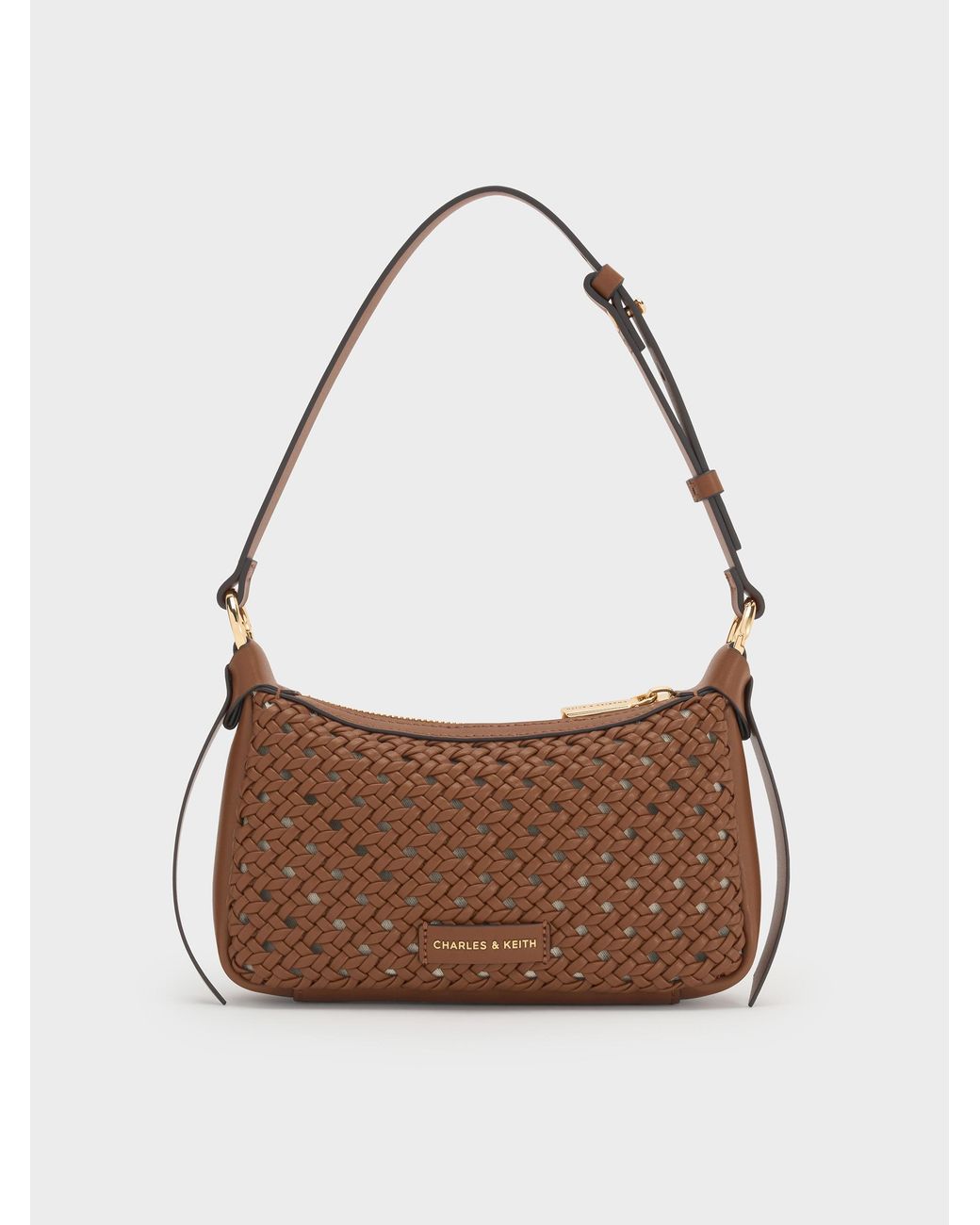 Charles & Keith Brown Mini Calla Woven Shoulder Bag