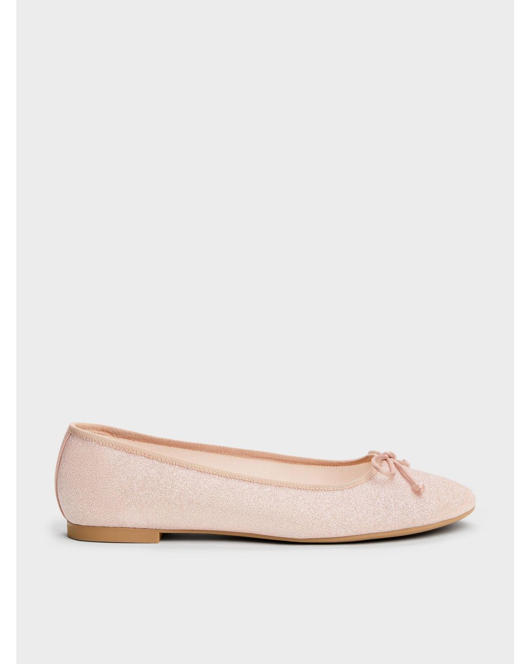 Charles & Keith Pink Glittered Mesh Bow Ballet Flats