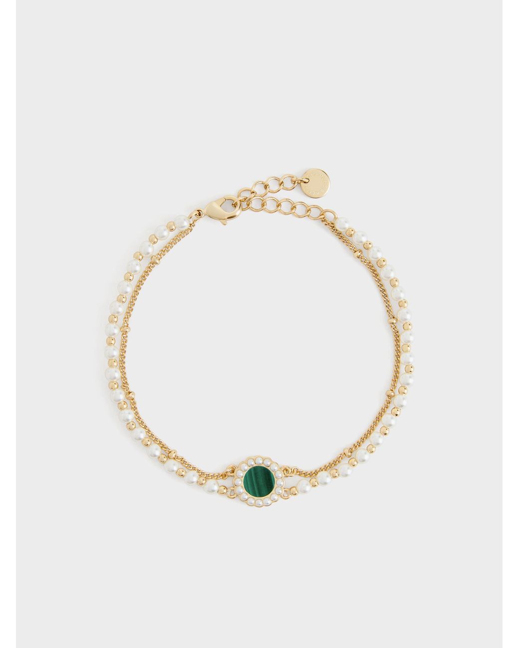 Charles & Keith Metallic Pearl & Gemstone Double-Chain Bracelet