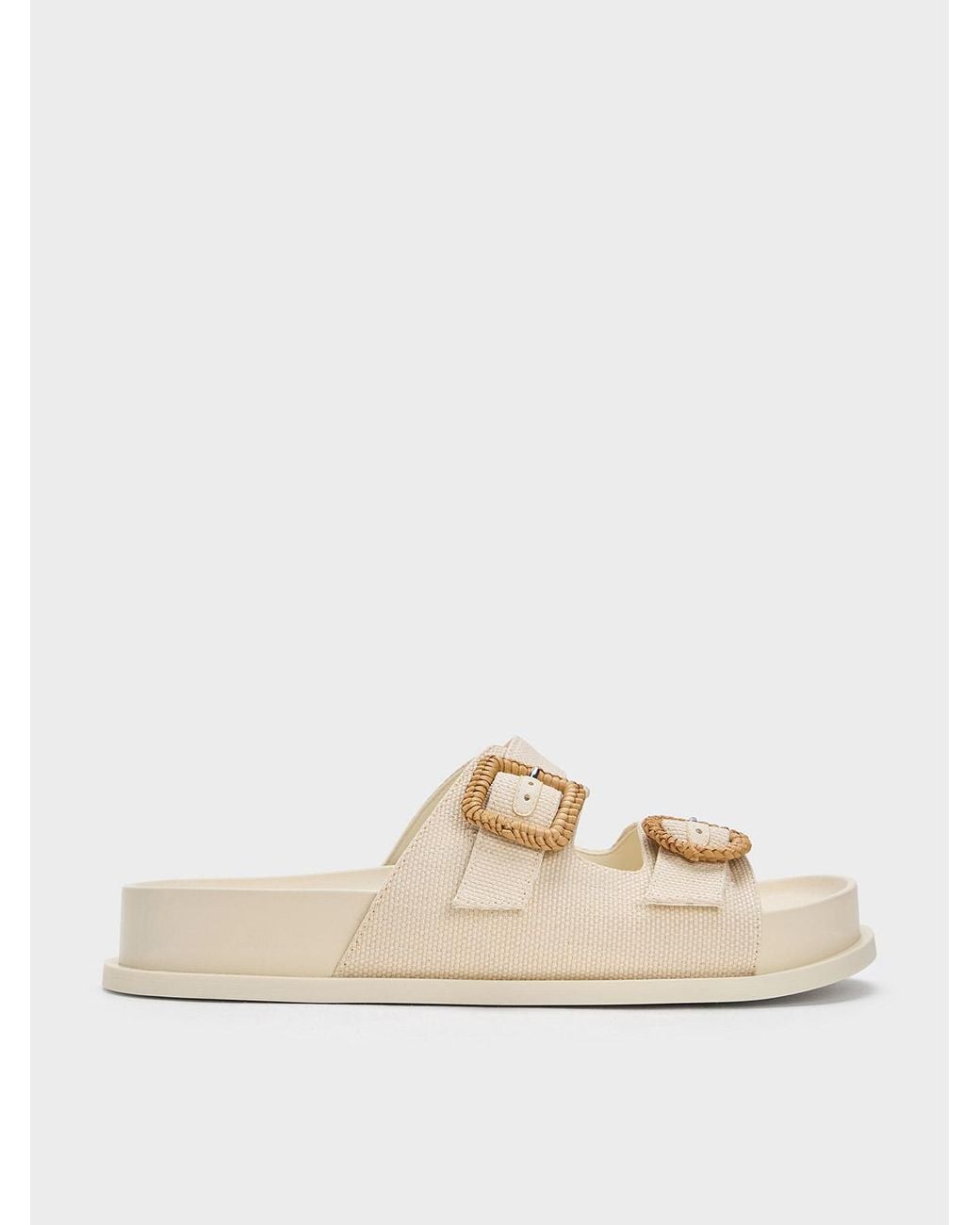 Charles & Keith Natural Woven-buckle Double-strap Sandals