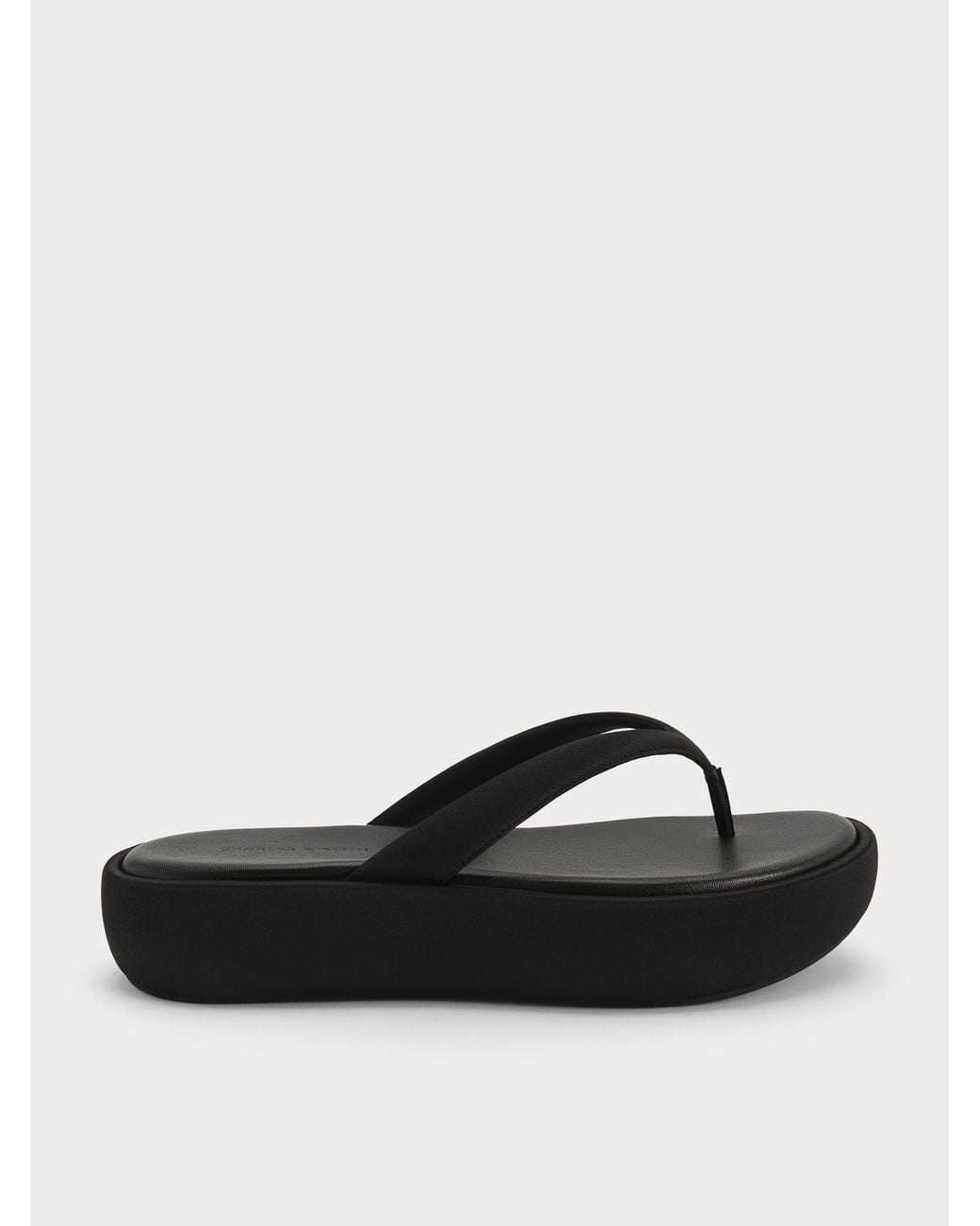 Charles & Keith Black Satin Thong Flatform Sandals