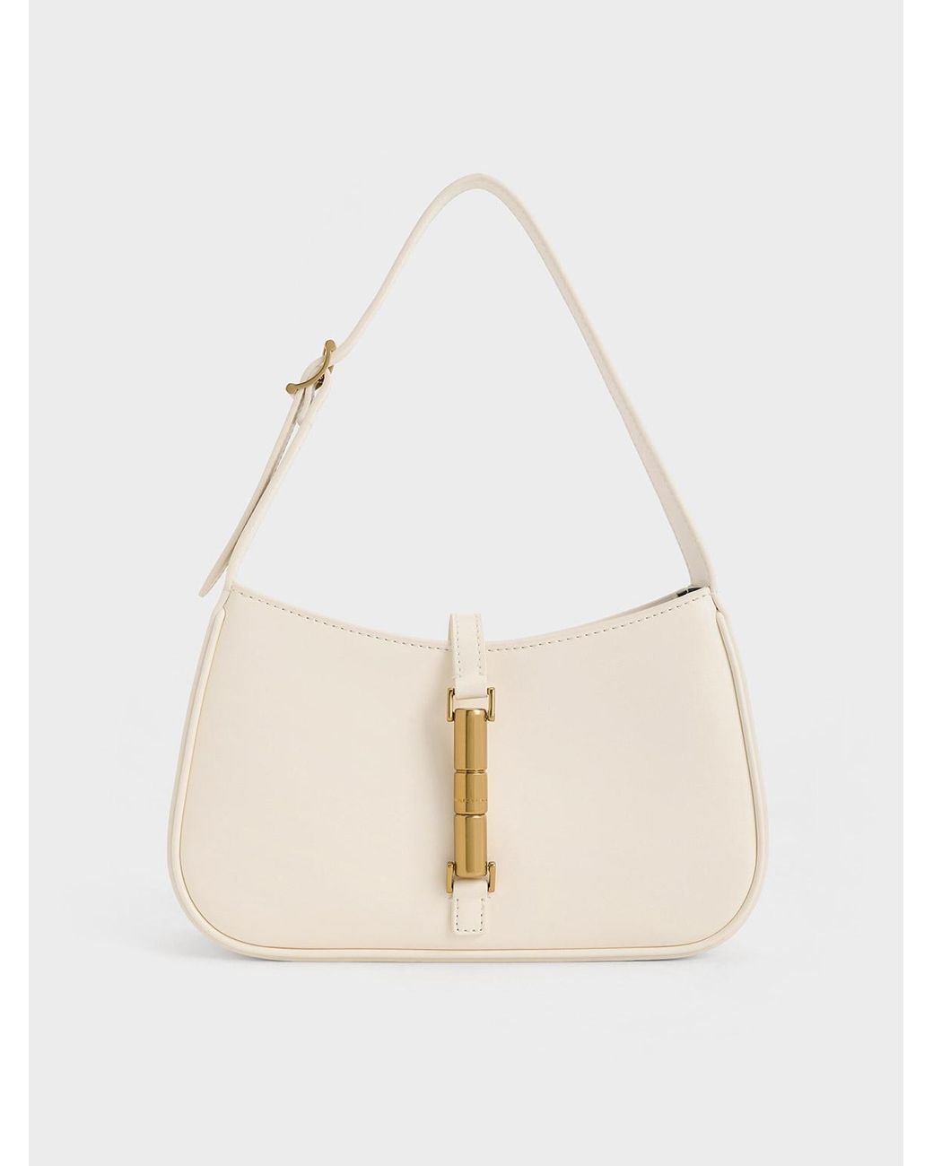 Charles & Keith Natural Cesia Metallic-Accent Shoulder Bag