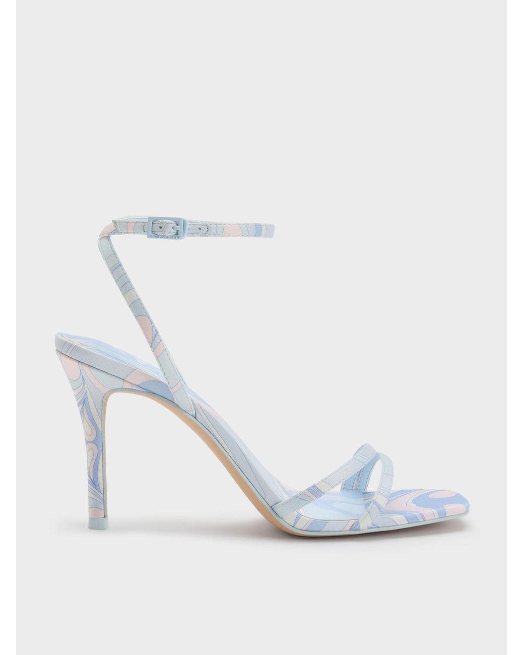 Charles & Keith White Swirl-print Ankle-strap Heels