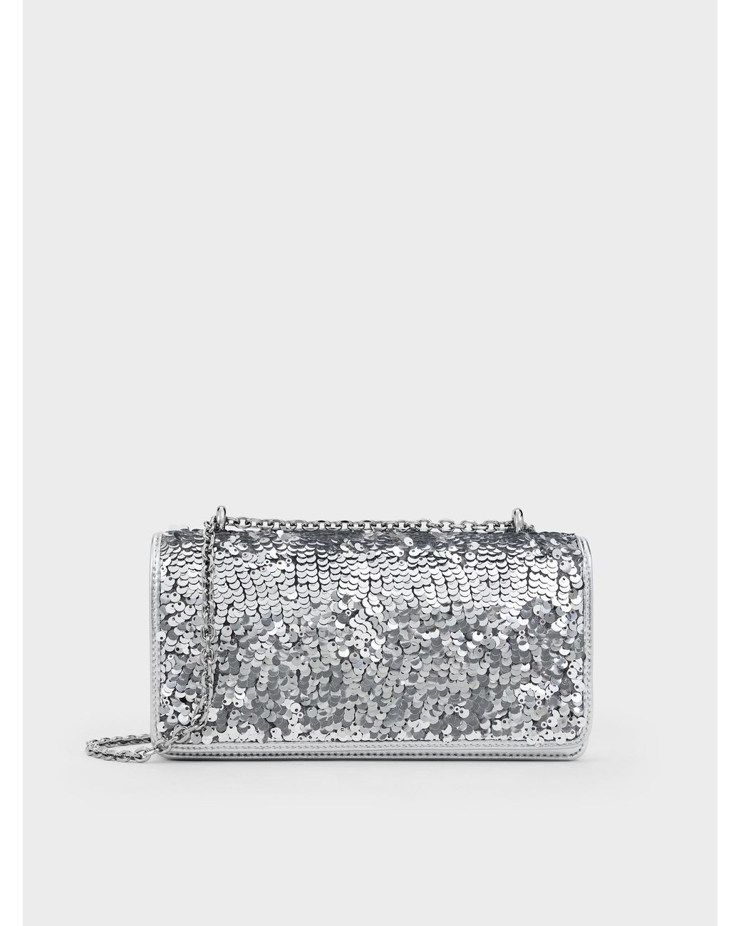 Charles & Keith Gray Paffuto Sequinned Wallet On Chain