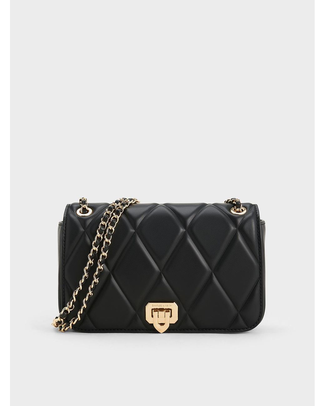 Charles & Keith Black Arwen Diamond-Quilt Shoulder Bag