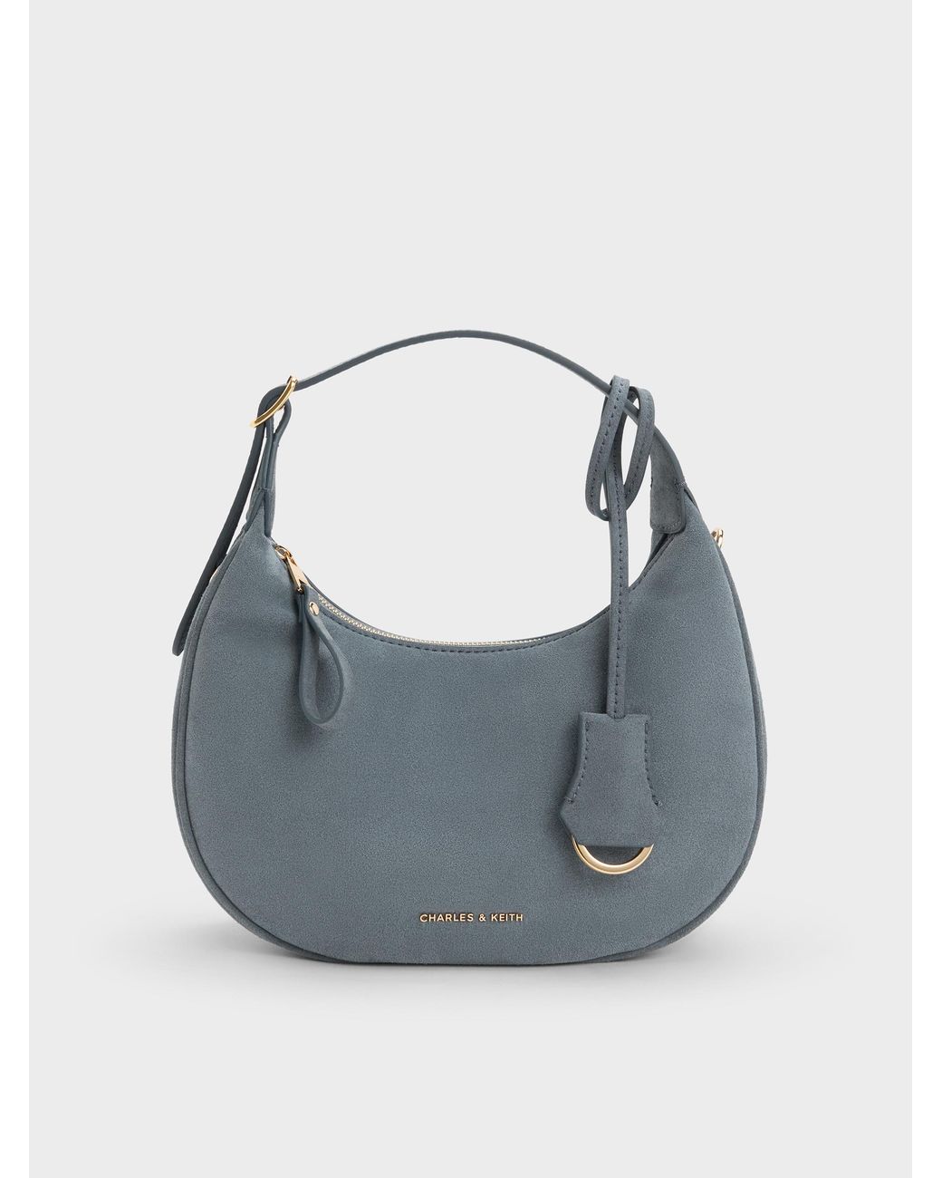 Charles & Keith Blue Vega Faux Suede Hobo Bag