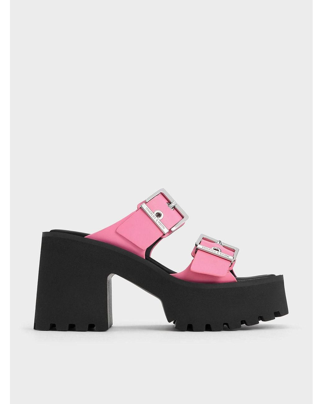 Charles & Keith Pink Trill Grommet Double-strap Platform Mules