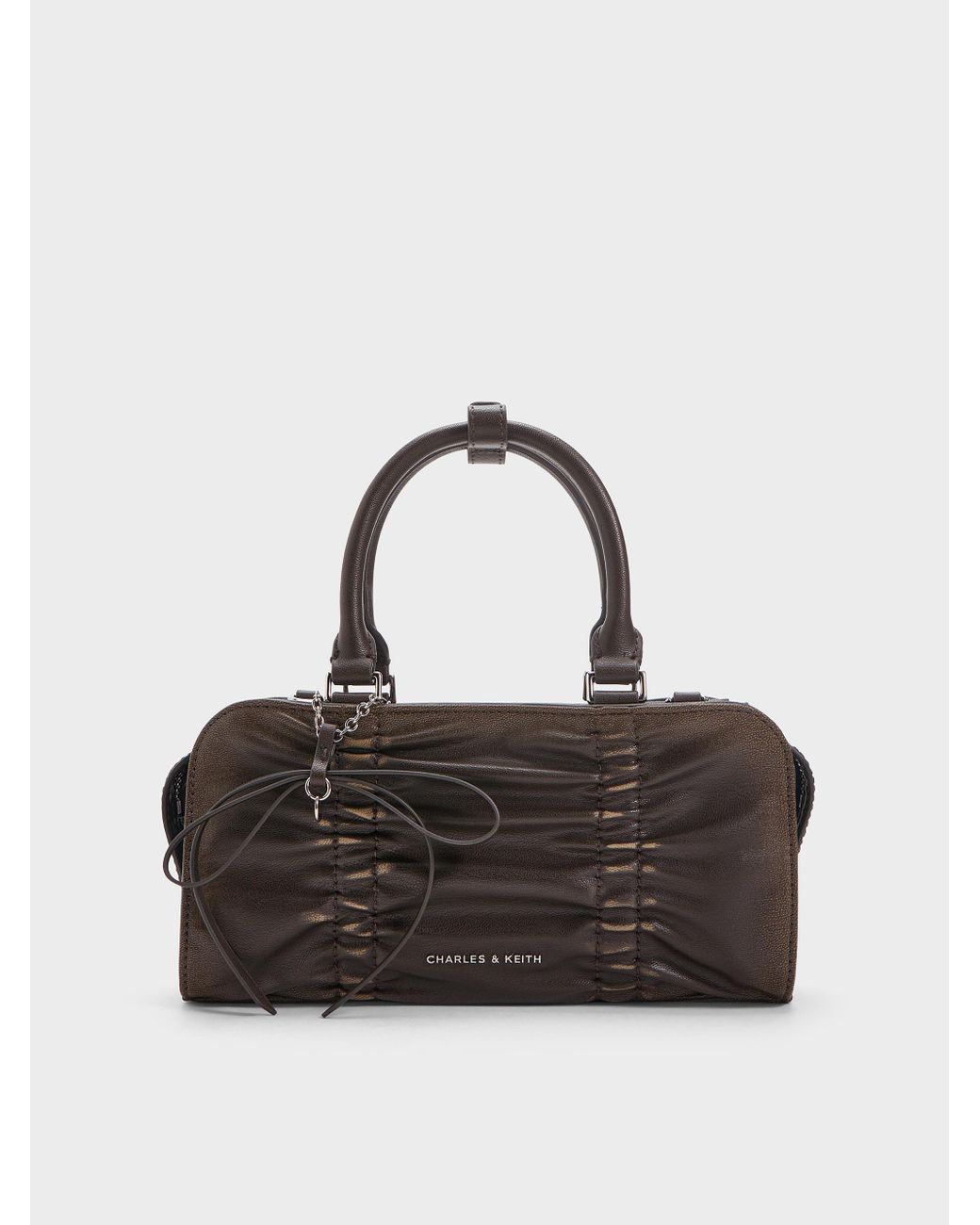 Charles & Keith Black Kadee Ruched Bow-Charm Bowling Bag