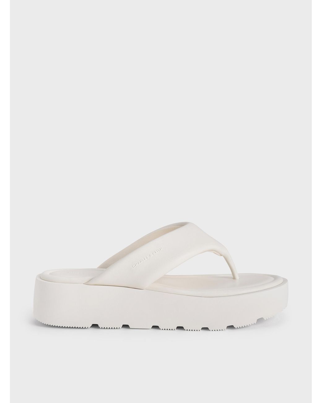 Charles & Keith White V-Strap Flatform Thong Sandals