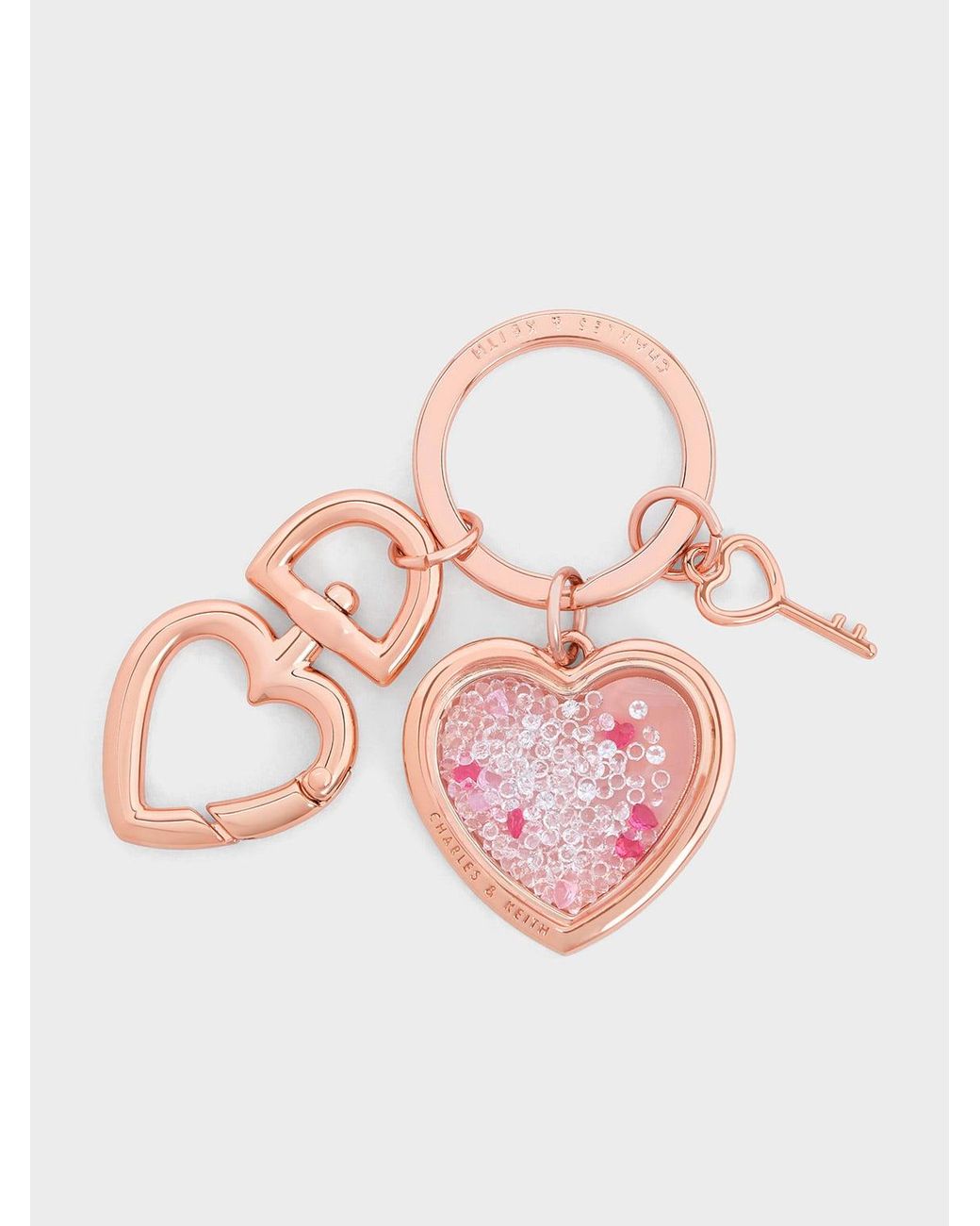 Charles & Keith Pink Heart Lock Crystal Keychain