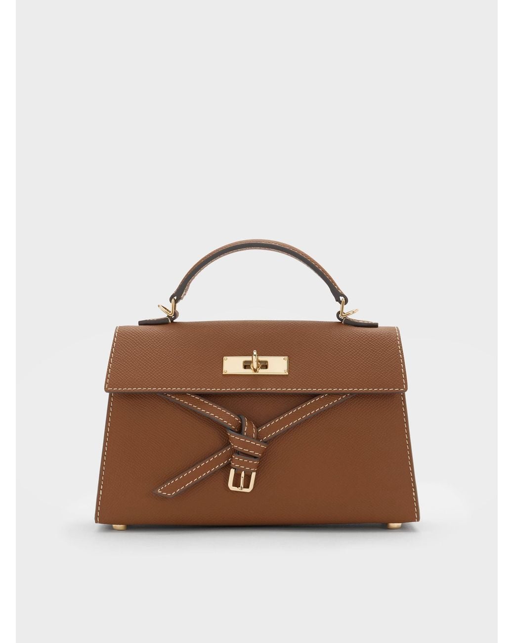 Charles & Keith Brown Tricha Knotted-Belt Top Handle Bag