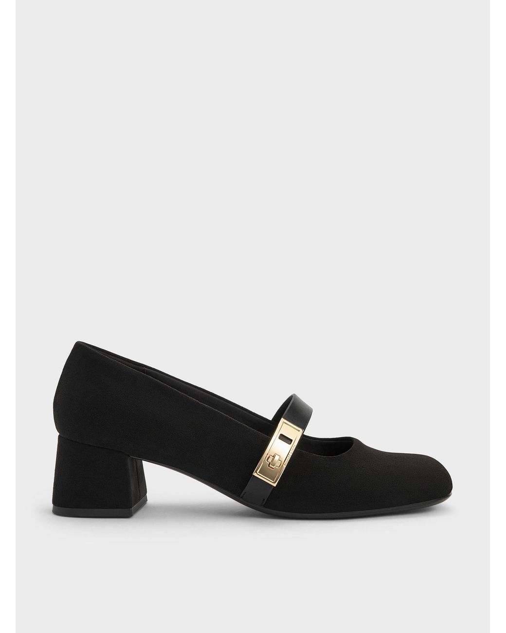 Charles & Keith Black Lando Faux Suede Mary Jane Pumps