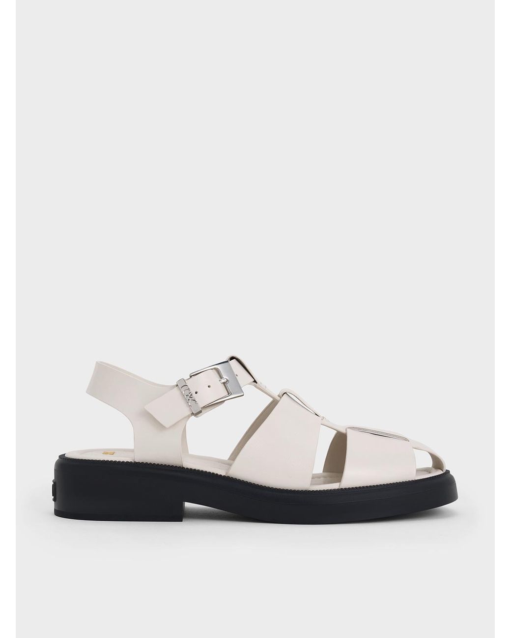 Charles & Keith White Leather Caged Sandals