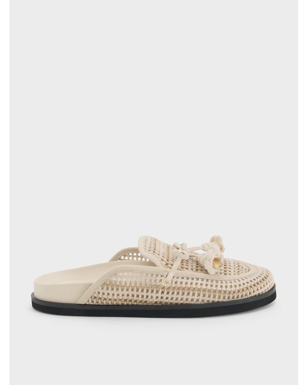 Charles & Keith White Crochet & Suede Flower Mules