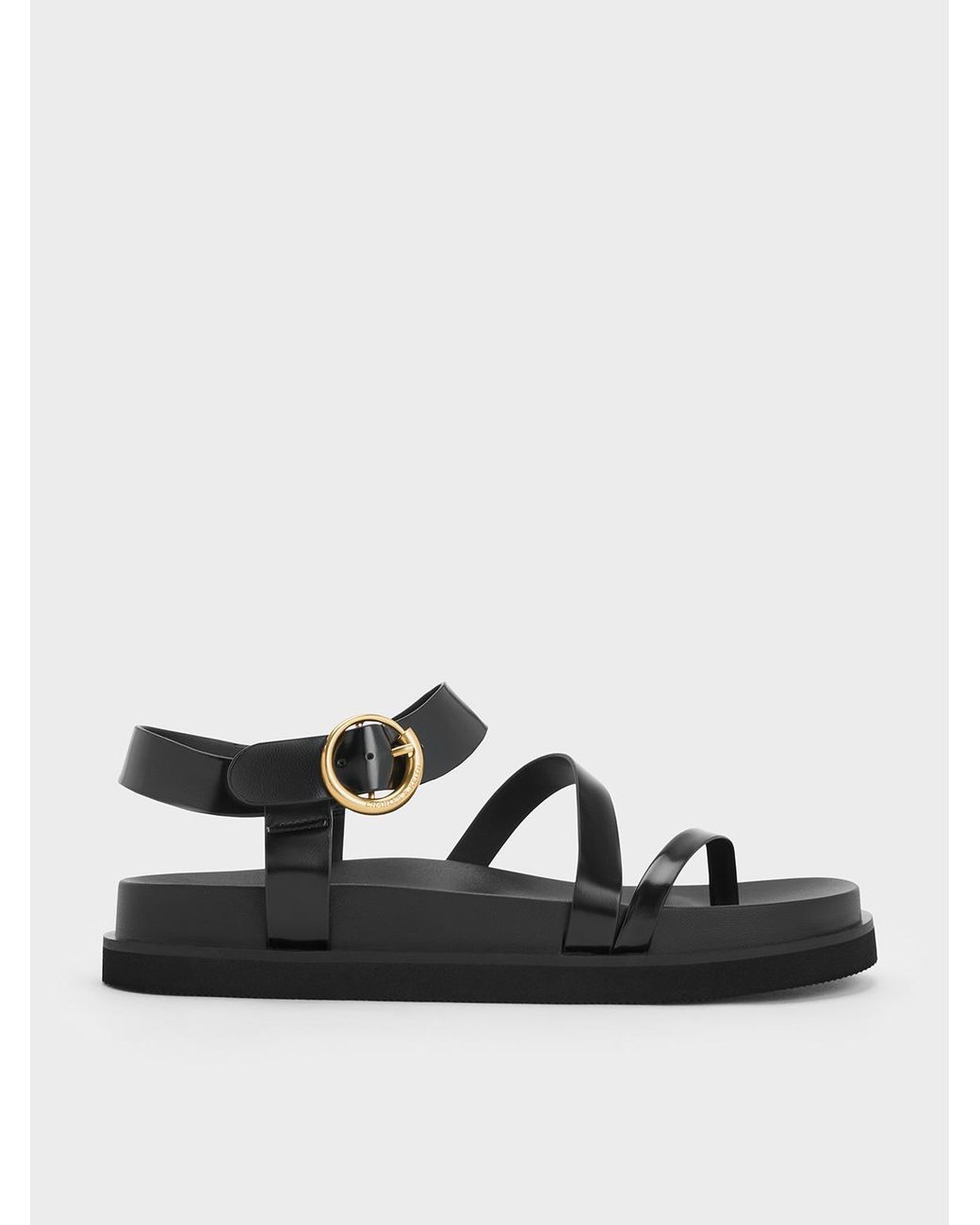 Charles & Keith Black Buckled Ankle-strap Strappy Sandals