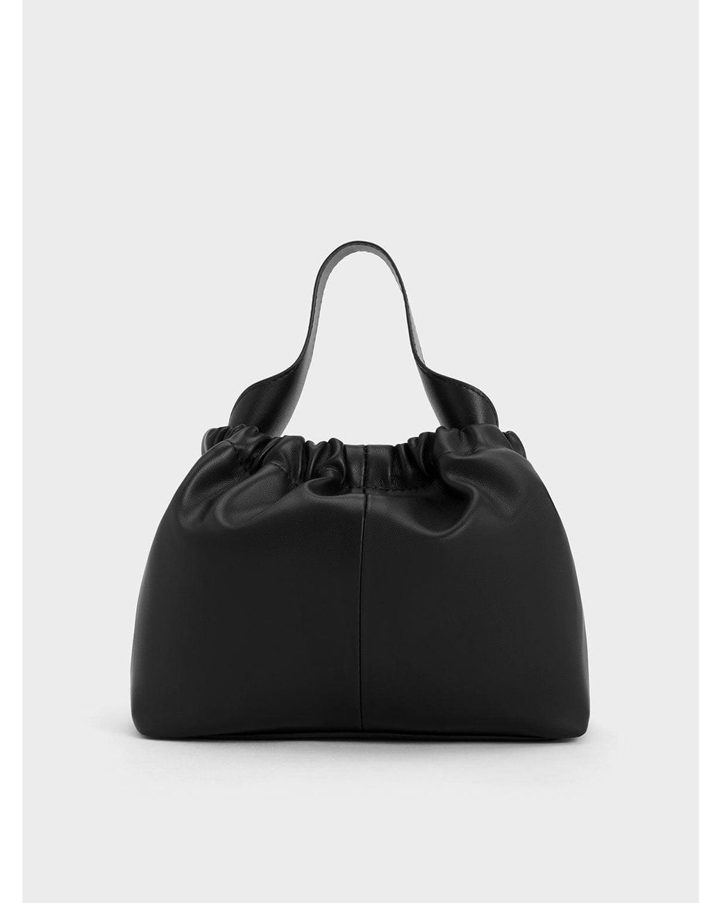 Charles & Keith Black Ally Ruched Chain-handle Bag