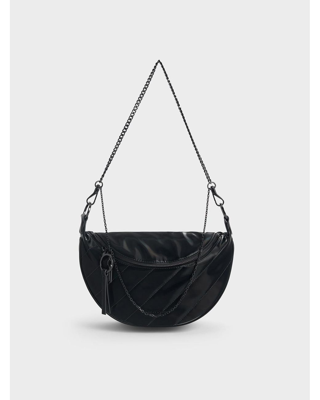 Charles Keith Philomena Shiny Half moon Crossbody Bag in White Lyst UK