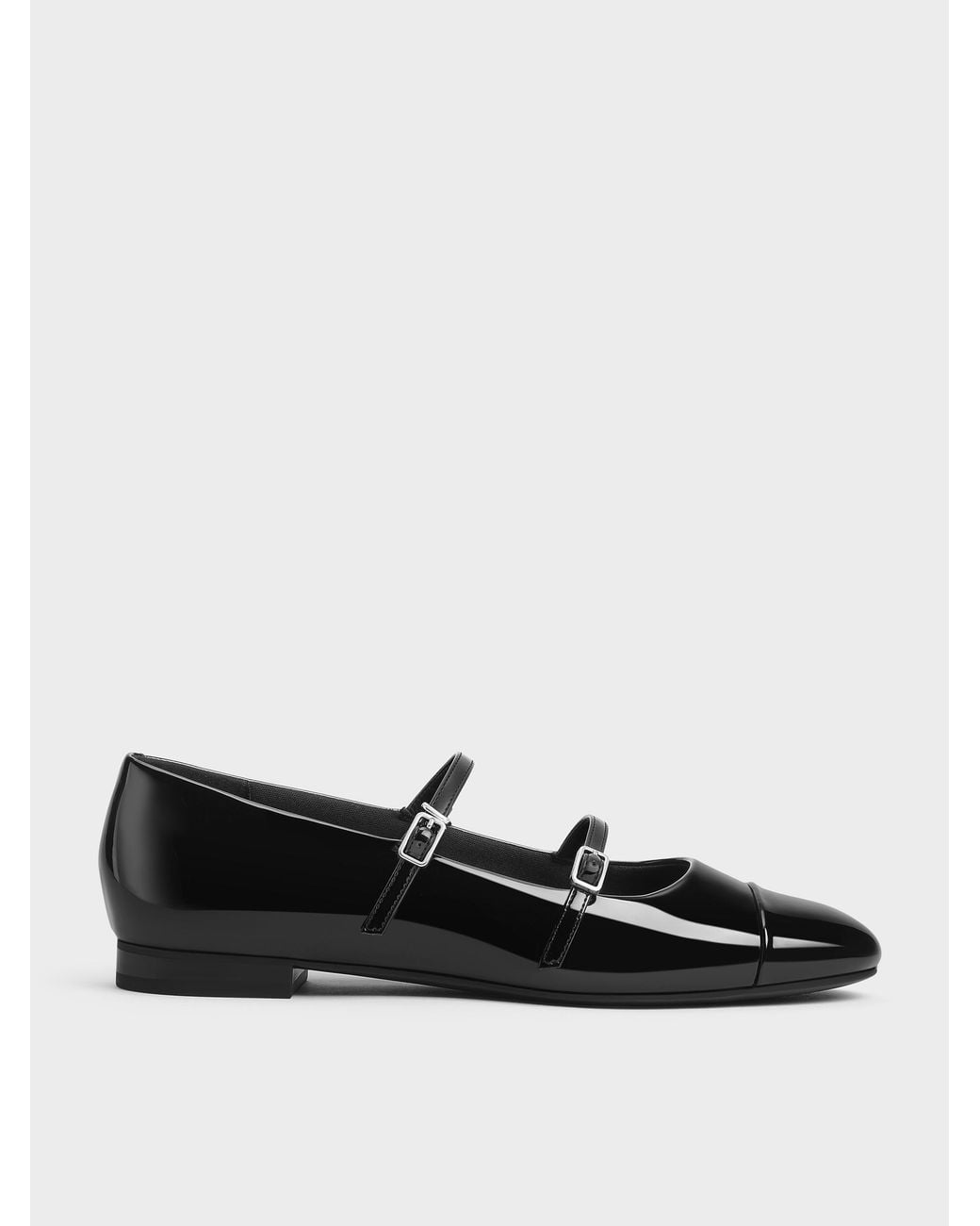 Charles & Keith Black Patent Double-Strap Mary Janes