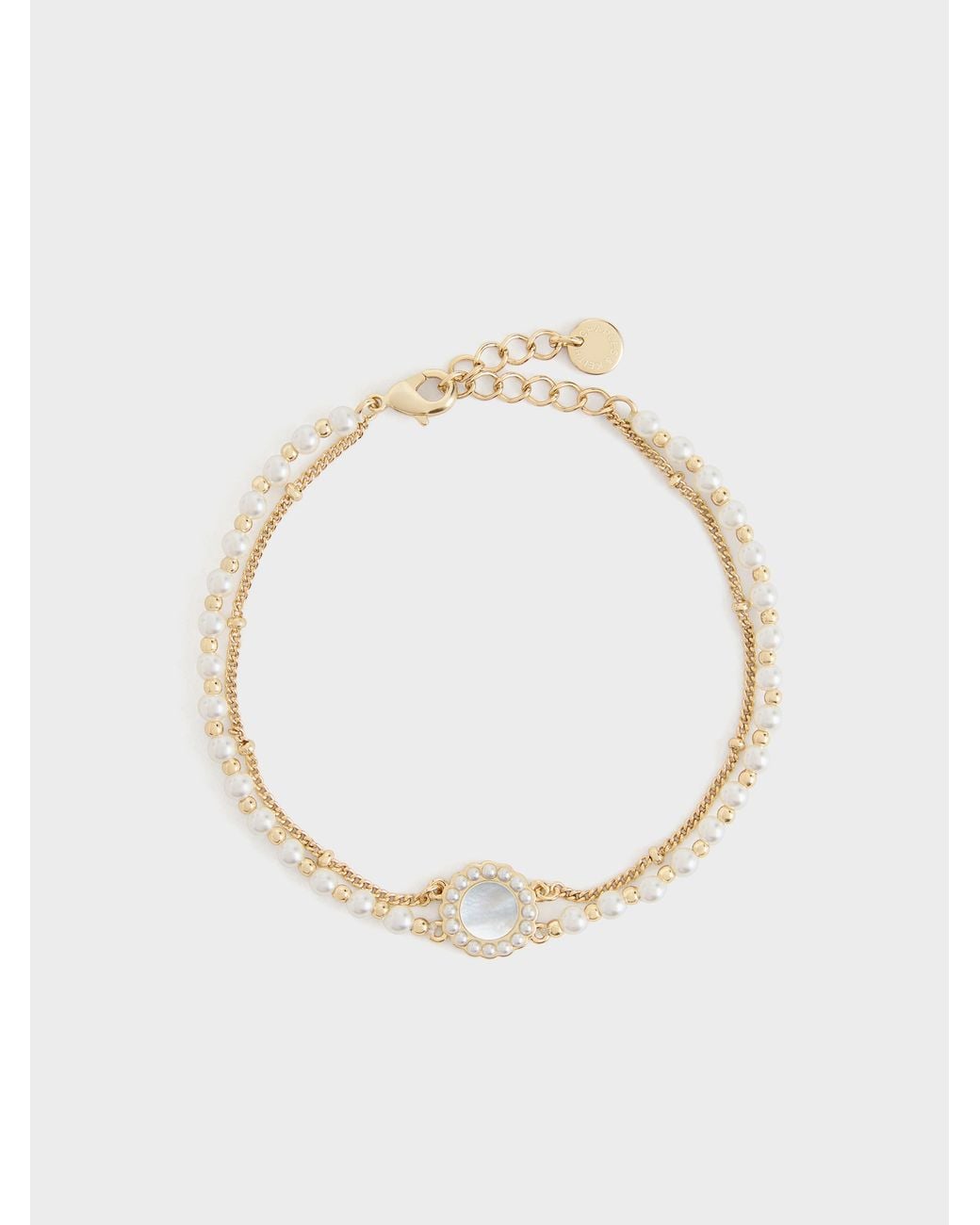 Charles & Keith White Pearl & Gemstone Double-Chain Bracelet
