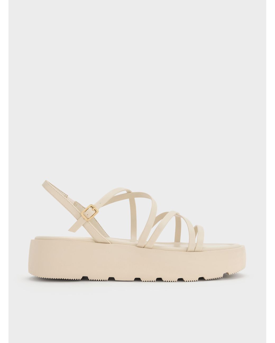 Charles & Keith Natural Strappy Ridged-Sole Flatform Sandals