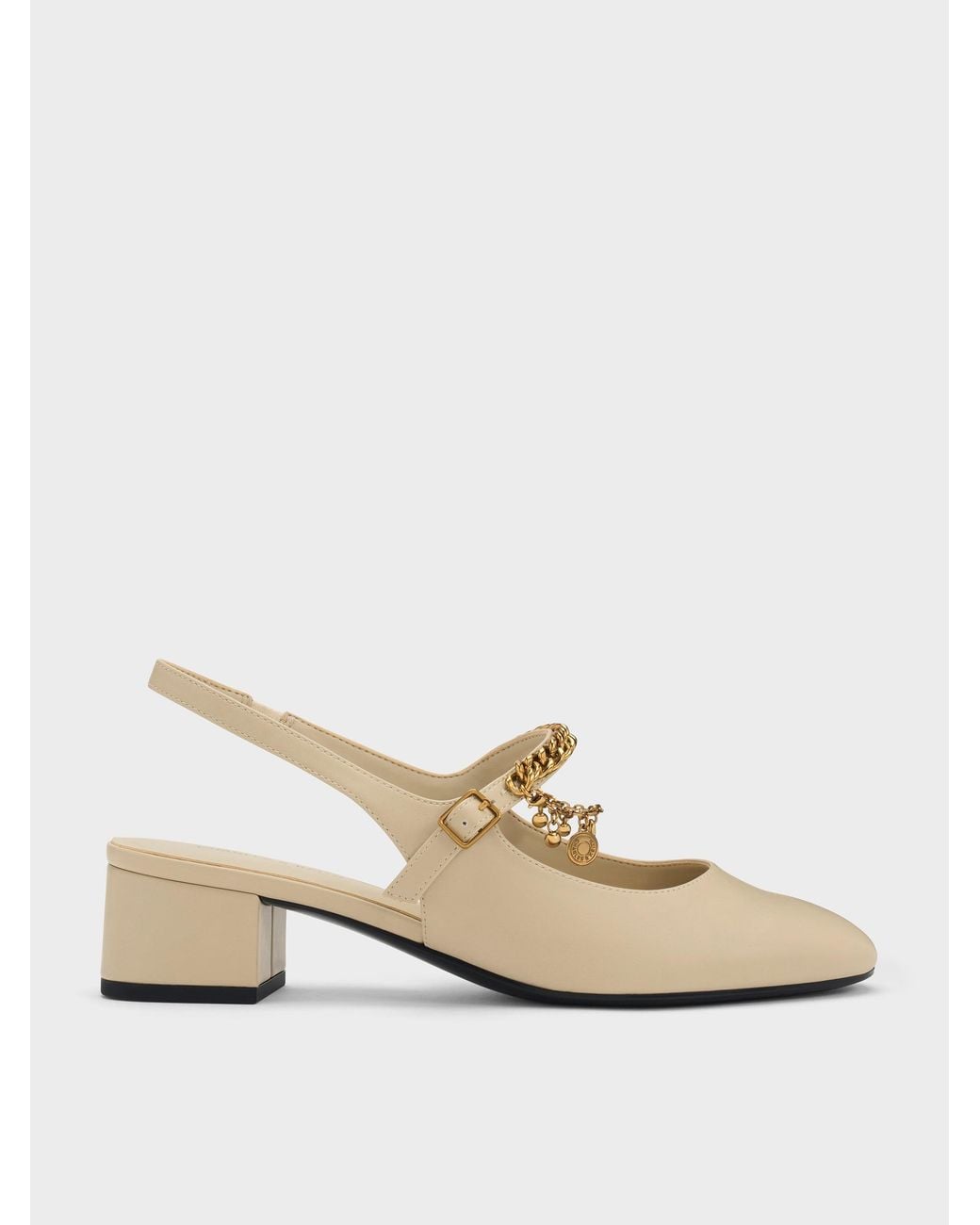 Charles & Keith Natural Double-Chain Charm Mary Jane Slingback Pumps