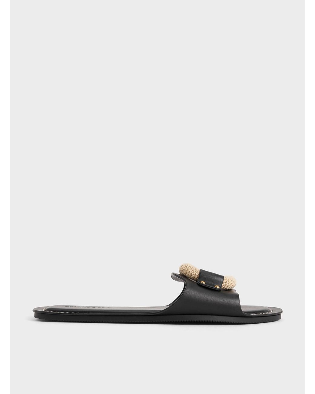 Charles & Keith White Raffia Ring Slide Sandals