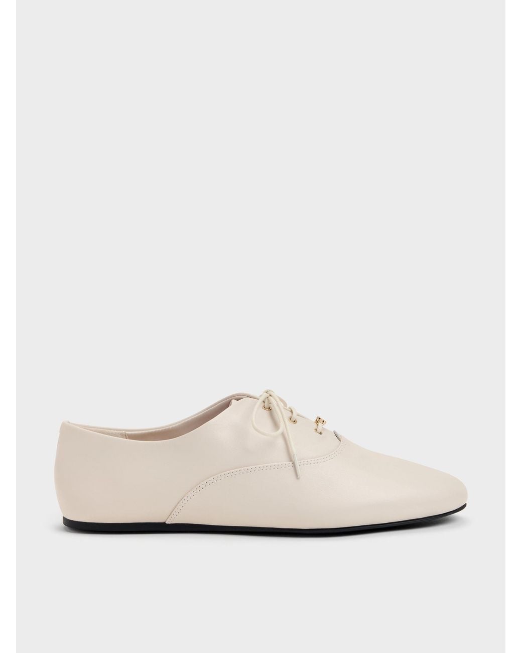 Charles & Keith White Pippa Leather Derby Flats