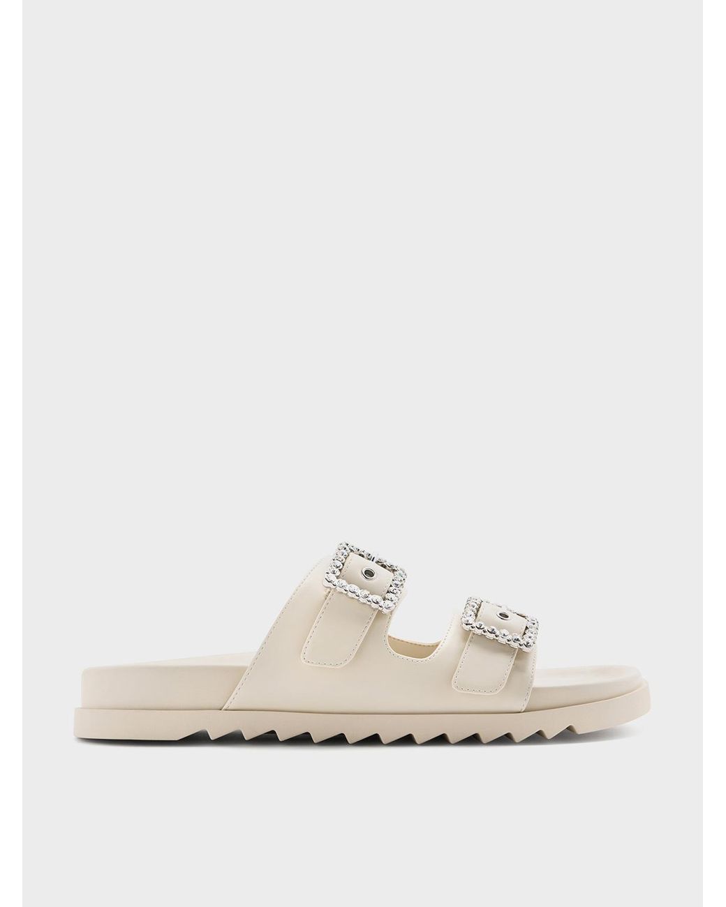 Charles & Keith White Gem-Buckle Double-Strap Sandals