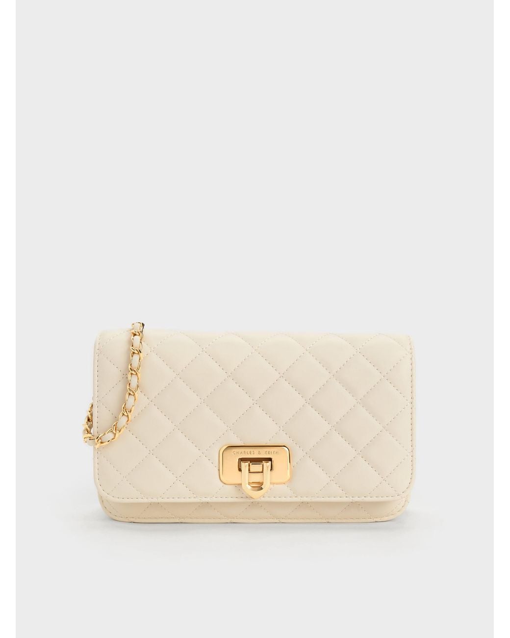 Charles & Keith Natural Cressida Quilted Push-lock Clutch