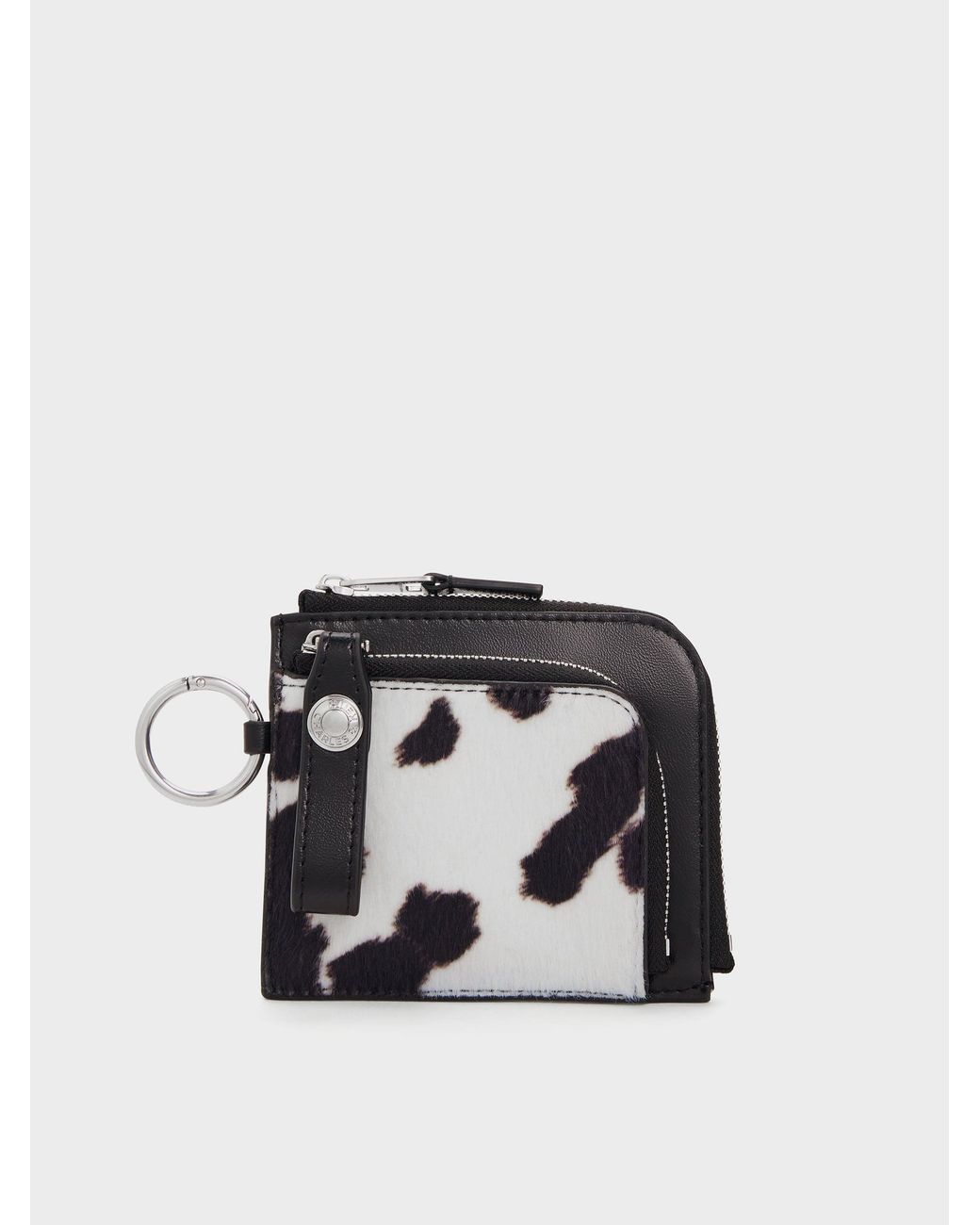 Charles & Keith Black Vega Furry Cow-Print Zip-Around Pouch